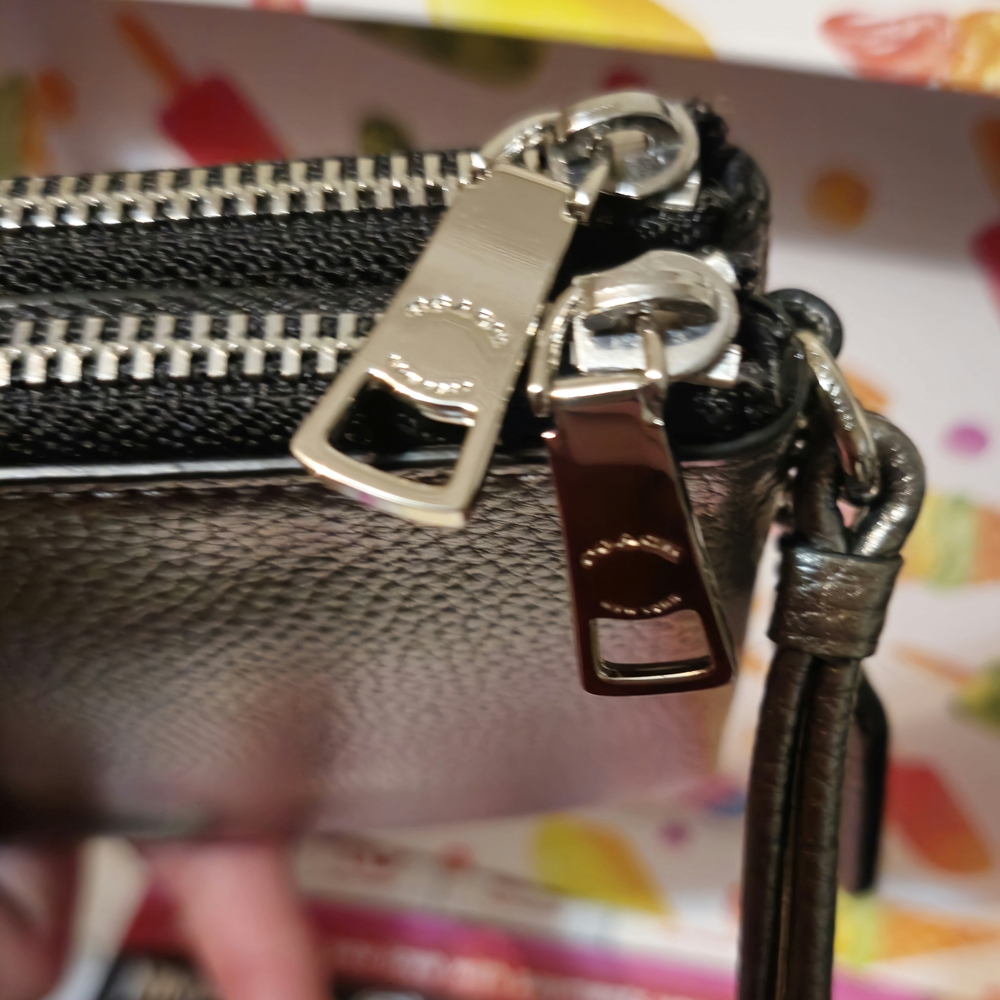 Coach Metallic Pewter Leather Wristlet with Strap - Picture 2 of 2